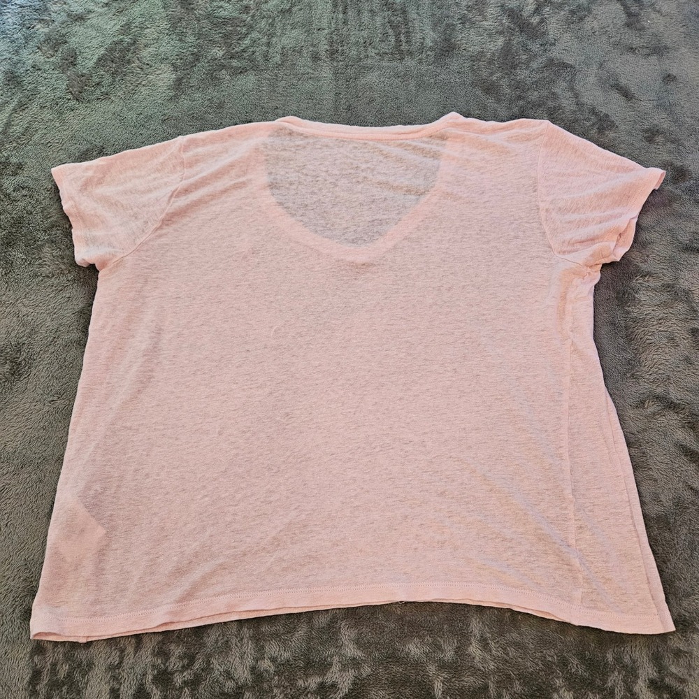 Polo Ralph Lauren Pink 100% Linen V-Neck T-Shirt Womens Large Slub Knit Tee - Picture 7 of 7